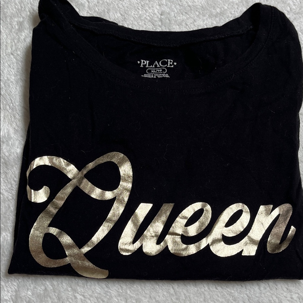 Place Black Tee with Gold 'Queen' Script